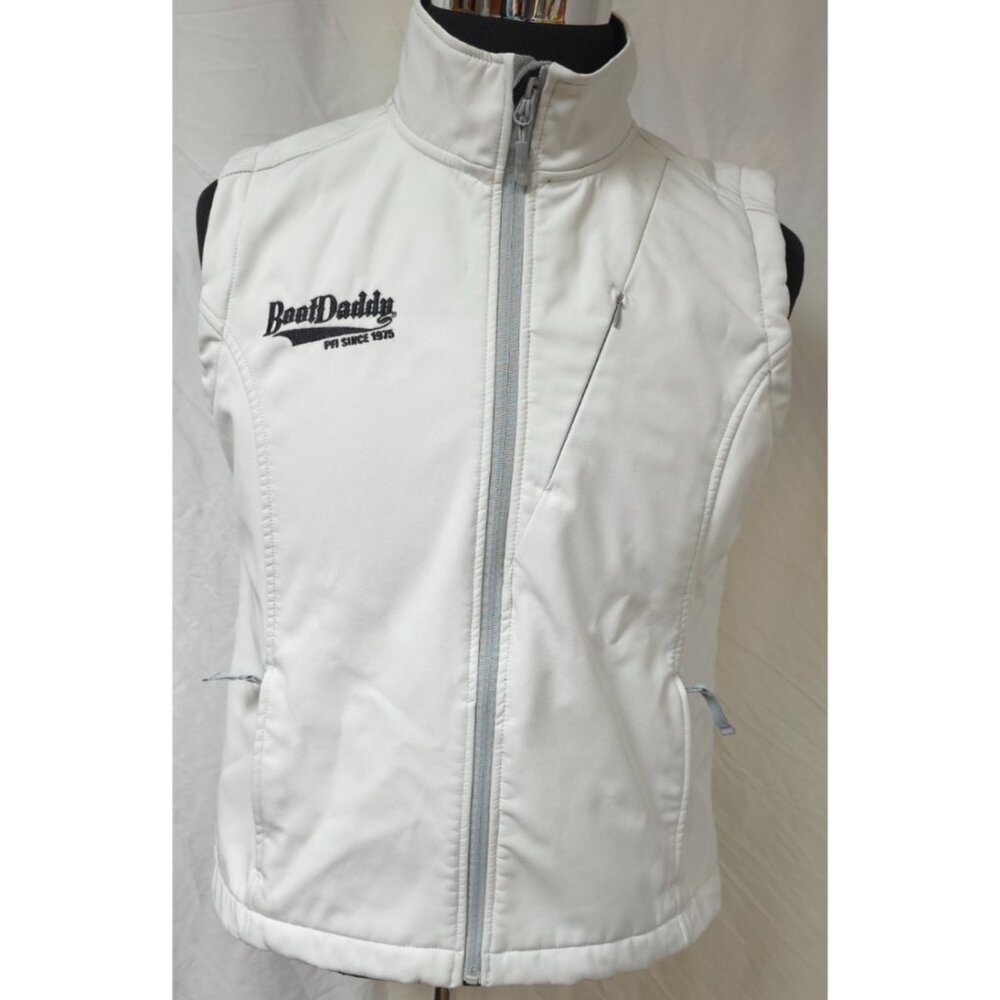 Boot Daddy Womems Medium White Zip Up Cowgirl Western Fleece Lined Logo Vest